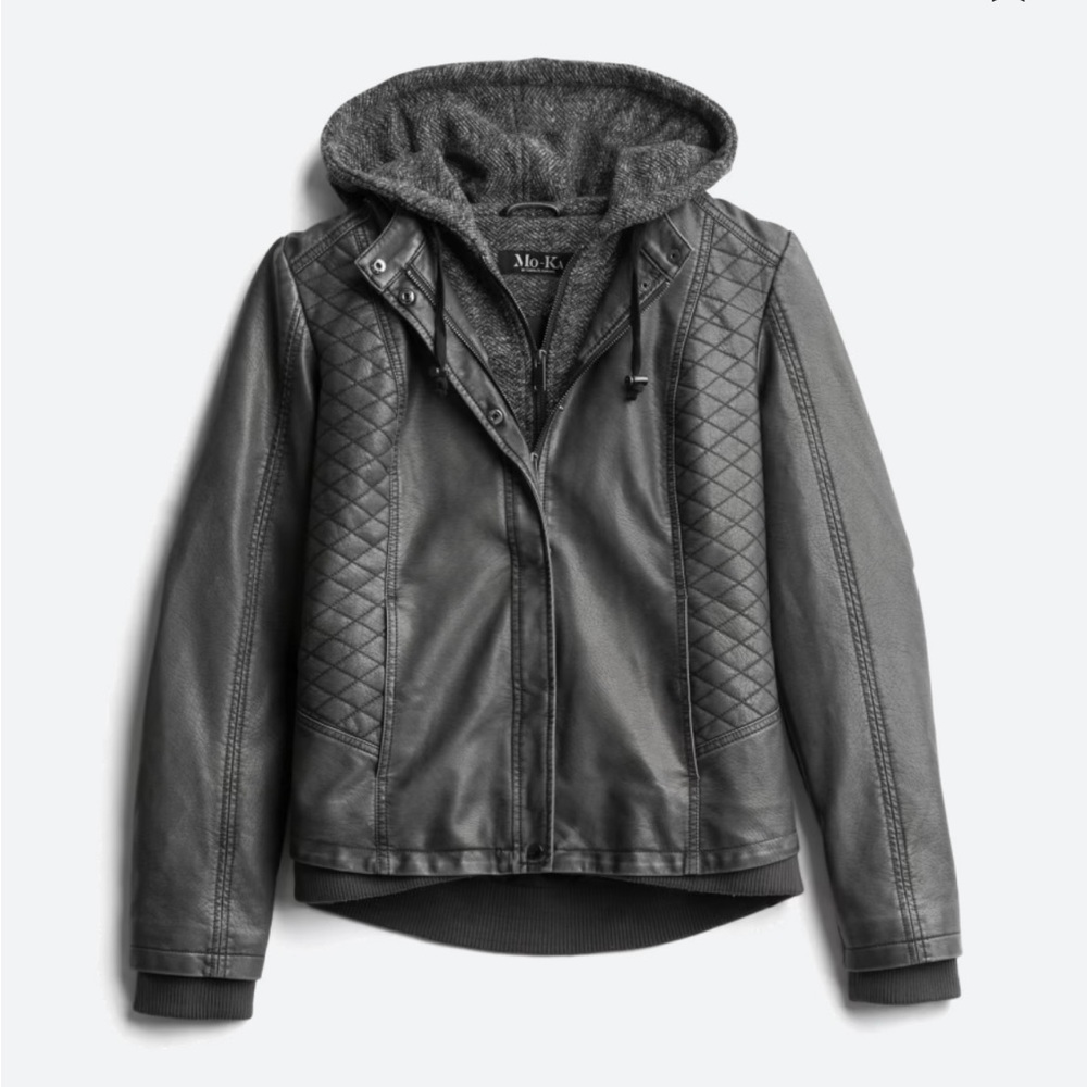 NWT from Stitch Fix Medium Mo-Ka Meriam Knit Hood Faux Leather Jacket